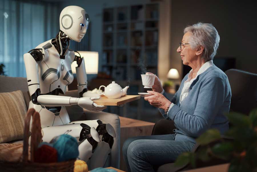robot having tea with elder woman